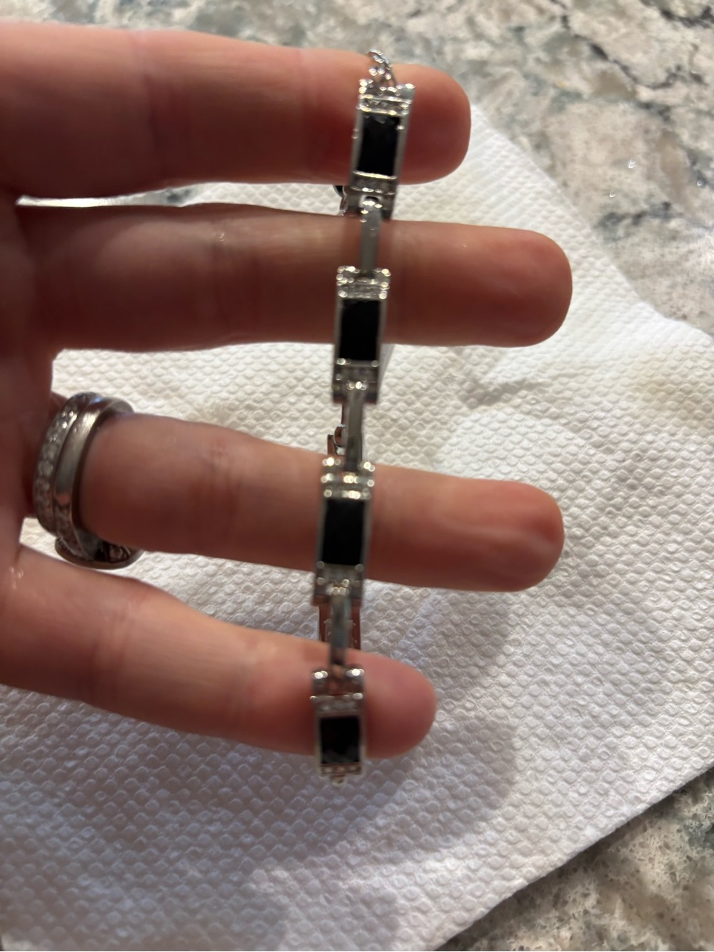 Lia Sophia Silver Link Bracelet with Black Inset Stones